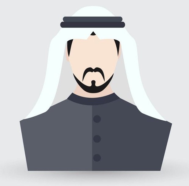 Bearded arabic man in traditional muslim hat.